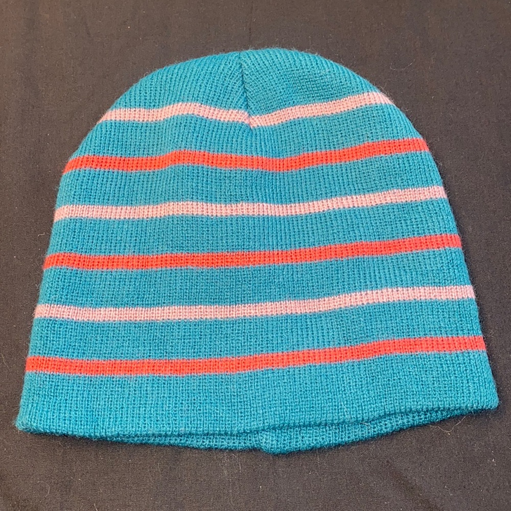 Gold Metal- Turquoise & Pink Stripped Beanie